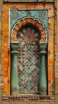 Islamic Geometric Patterns Cascading Across a Mosque Wall, The complex designs blend into a testament to creativity and divine inspiration.