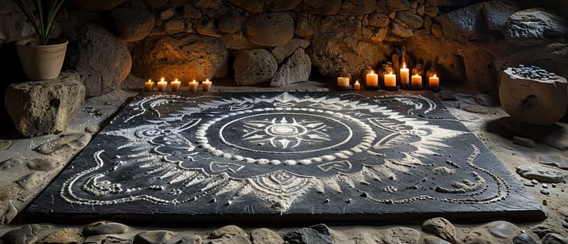 Vodou Veve Symbols Drawn in Flour for a Ceremony, The intricate lines spread out, carrying the power of connection to the divine.