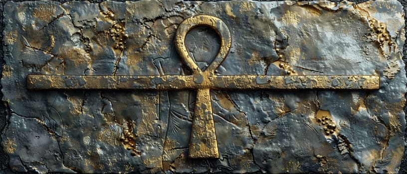 Ankh Symbol Carved into an Ancient Egyptian Temple Wall, The key of life merges with stone, representing eternal life and the divine.