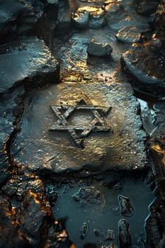 Jewish Star of David Imprinted on Ancient Stone, The symbol etched into history blurs into a backdrop of endurance and identity.