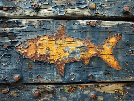 Christian Fish Symbol Etched onto a Weathered Pier, The simple outline blends into the wood, signifying faith and fellowship.