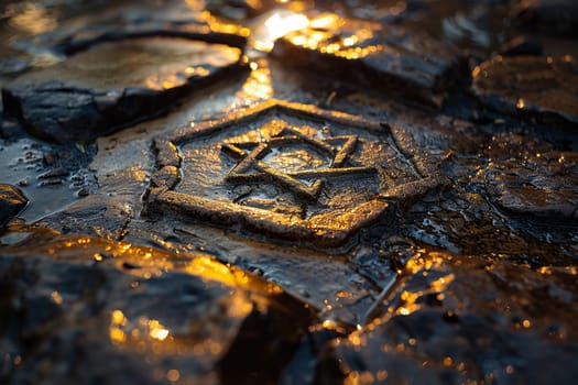 Jewish Star of David Imprinted on Ancient Stone, The symbol etched into history blurs into a backdrop of endurance and identity.