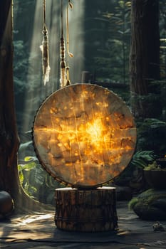 Shamanic Drum Ready for Spiritual Journeying, The instrument blurs into the shadows, a portal to other realms and inner wisdom.