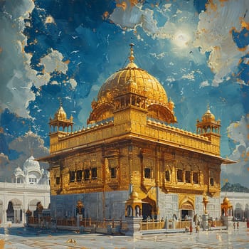 Golden Temple Dome Shining Under the Sun, The gleaming curvature stands out as a beacon of devotion and sacred architecture.