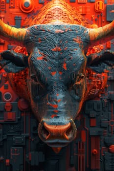 An angry bull on an abstract colorful background. Illustration.