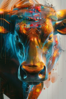 An angry bull on an abstract colorful background. Illustration.