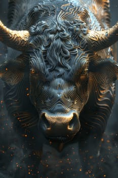 An angry bull on an abstract colorful background. Illustration.