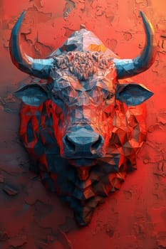 An angry bull on an abstract colorful background. Illustration.