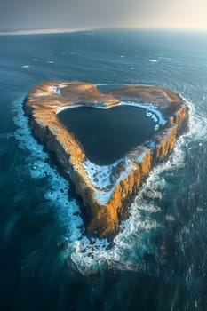 An island in the sea in the shape of a heart.