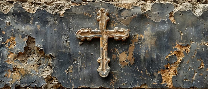 Coptic Christian Cross Engraved in an Ancient Church Wall, The cross merges with aged stone, a sign of resilience and history.
