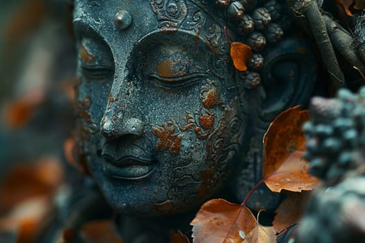 Bodhi Tree Leaves Rustling with Enlightenment's Whisper, The leaves blur into a symbol of the tree under which Buddha found awakening.