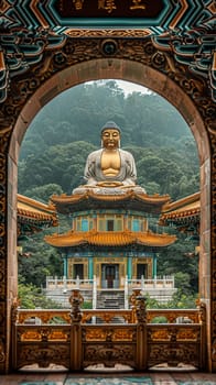 Dharma Wheel Symbolizing the Buddha's Teachings, The wheel's outline blends into the setting, representing the path to enlightenment.