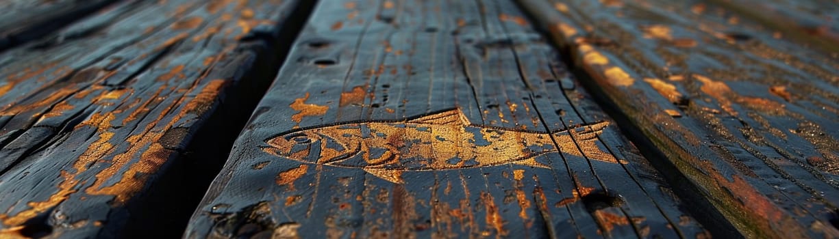 Christian Fish Symbol Etched onto a Weathered Pier, The simple outline blends into the wood, signifying faith and fellowship.