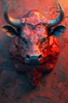 An angry bull on an abstract colorful background. Illustration.