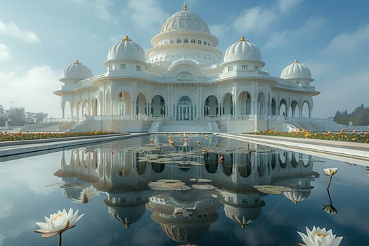 Baha'i House of Worship Dome Rising into Soft Skies, The temple's form blurs upward, inviting all to unity and prayer.