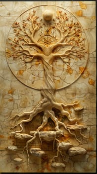 Kabbalistic Tree of Life Symbol Etched into Wood, The mystical diagram blurs into the material, a map of divine emanation and pathworking.