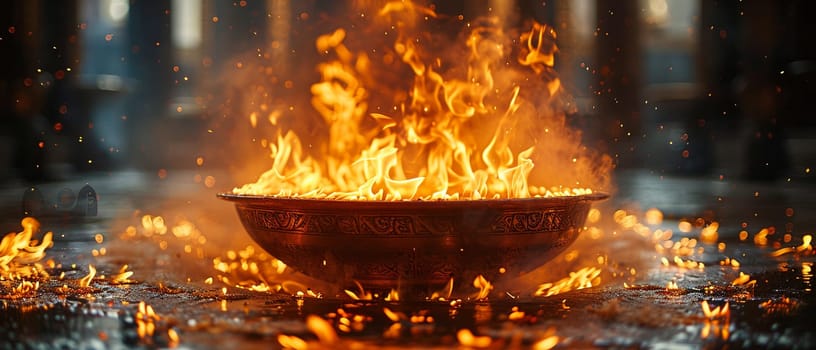 Zoroastrian Fire Temple Flames Flickering in Contemplation, The sacred fire blurs into an ancient practice of worship and purity.