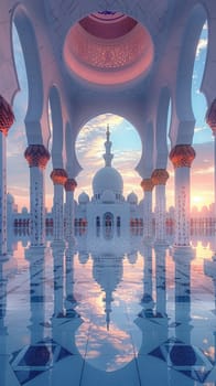 Islamic Architecture with Domes and Arches in Soft Focus, The contours blur into a skyline, symbolizing the beauty and intricacy of Islamic design.