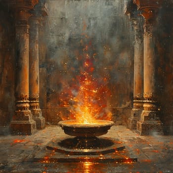 Zoroastrian Fire Temple Flames Flickering in Contemplation, The sacred fire blurs into an ancient practice of worship and purity.