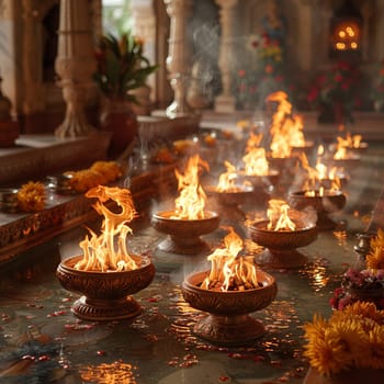 Zoroastrian Fire Temple Flames Flickering in Contemplation, The sacred fire blurs into an ancient practice of worship and purity.