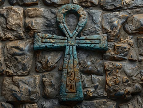 Ankh Symbol Carved into an Ancient Egyptian Temple Wall, The key of life merges with stone, representing eternal life and the divine.