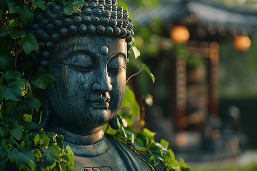 Bodhi Tree Leaves Rustling with Enlightenment's Whisper, The leaves blur into a symbol of the tree under which Buddha found awakening.