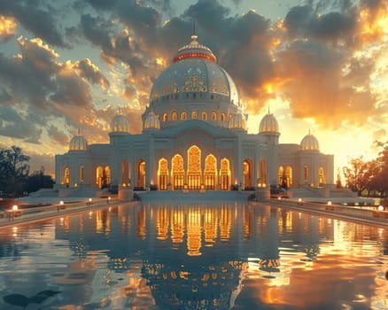 Baha'i House of Worship Dome Rising into Soft Skies, The temple's form blurs upward, inviting all to unity and prayer.