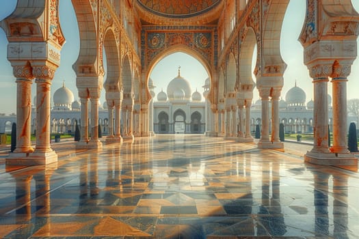 Islamic Architecture with Domes and Arches in Soft Focus, The contours blur into a skyline, symbolizing the beauty and intricacy of Islamic design.