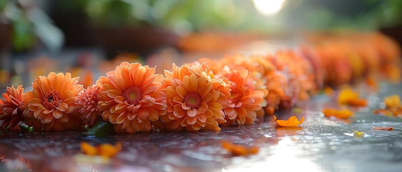 Flower Garlands Prepared for a Hindu Ceremony, The flowers' edges soften, representing offerings of respect and piety.