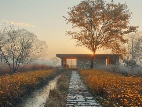 Quaker Meeting House in Gentle Silence, The simple building blurs into the landscape, a space for silent worship and reflection.