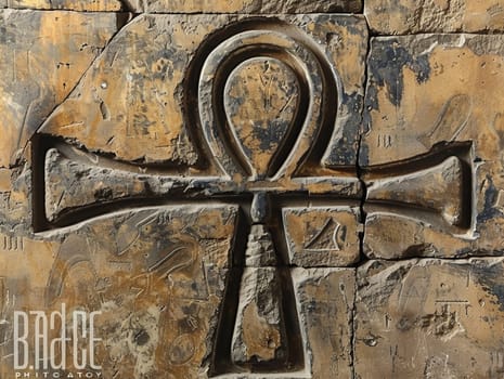 Ankh Symbol Carved into an Ancient Egyptian Temple Wall, The key of life merges with stone, representing eternal life and the divine.