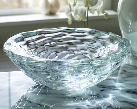 Holy Water Font with Gentle Ripples Reflecting Light, The movement of water creates an aura of purification and blessing.