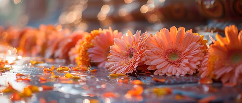 Flower Garlands Prepared for a Hindu Ceremony, The flowers' edges soften, representing offerings of respect and piety.