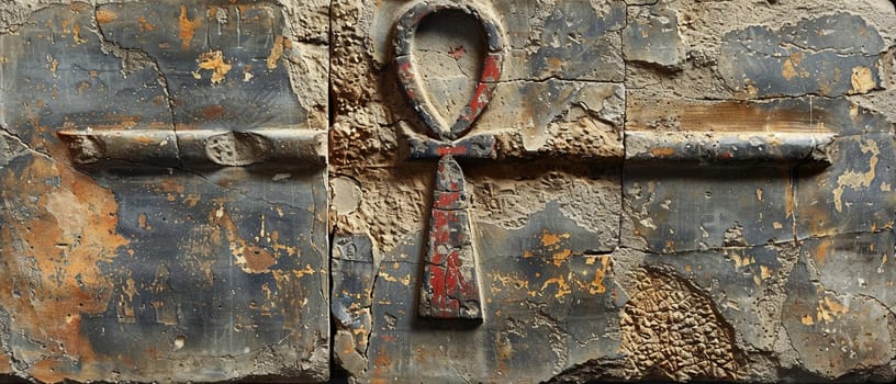Ankh Symbol Carved into an Ancient Egyptian Temple Wall, The key of life merges with stone, representing eternal life and the divine.