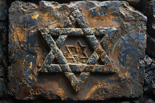 Jewish Star of David Imprinted on Ancient Stone, The symbol etched into history blurs into a backdrop of endurance and identity.