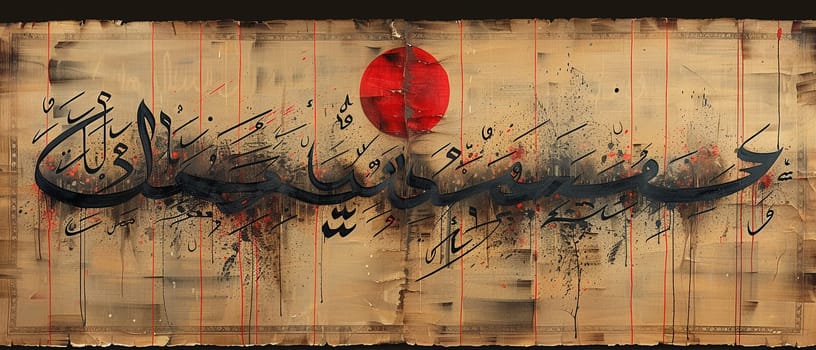 Islamic Calligraphy Flowing on Parchment, The graceful script blurs into art, conveying the beauty of Allah's words.