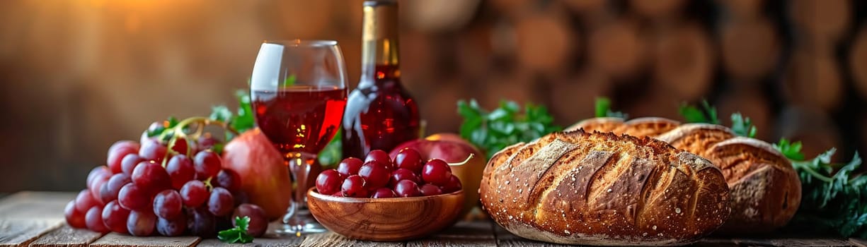 Holy Communion Elements Prepared on an Altar, The bread and wine slightly out of focus, highlighting the sacredness of the ritual.