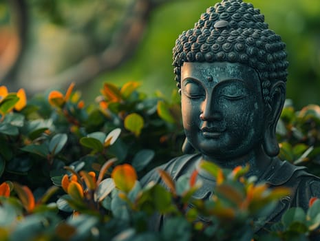 Bodhi Tree Leaves Rustling with Enlightenment's Whisper, The leaves blur into a symbol of the tree under which Buddha found awakening.