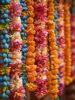 Flower Garlands Prepared for a Hindu Ceremony, The flowers' edges soften, representing offerings of respect and piety.