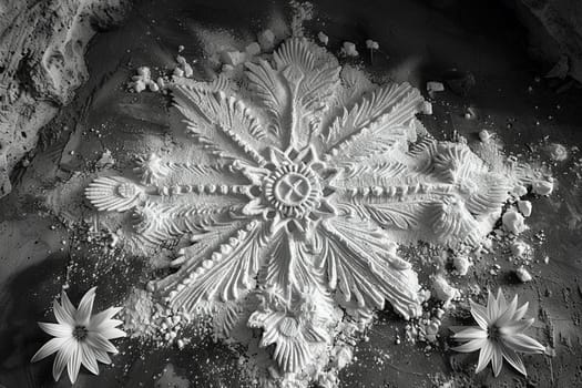 Vodou Veve Symbols Drawn in Flour for a Ceremony, The intricate lines spread out, carrying the power of connection to the divine.