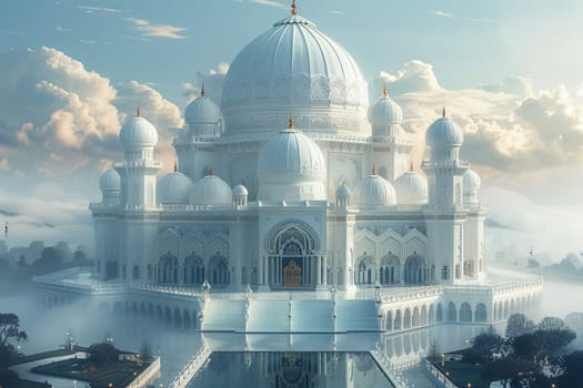 Baha'i House of Worship Dome Rising into Soft Skies, The temple's form blurs upward, inviting all to unity and prayer.