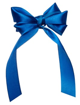 Blue bow for decoration on isolated background, top view