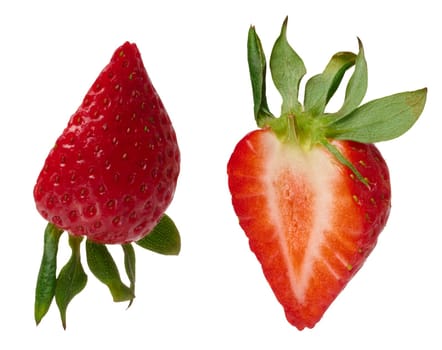 Half of ripe red strawberry on isolated background