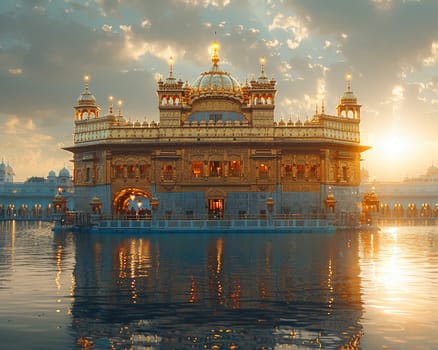 Golden Temple Dome Shining Under the Sun, The gleaming curvature stands out as a beacon of devotion and sacred architecture.