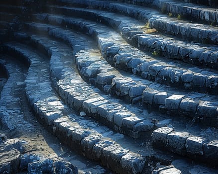 Greek Amphitheater Echoing Ancient Philosophical Debates, The stone tiers blur into a historical venue for thought and discourse.