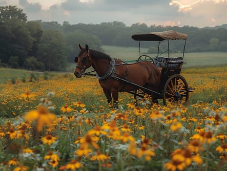 Amish Horse and Buggy Blending into a Rural Landscape, The simple life blurs into the fields, a dedication to community and tradition.