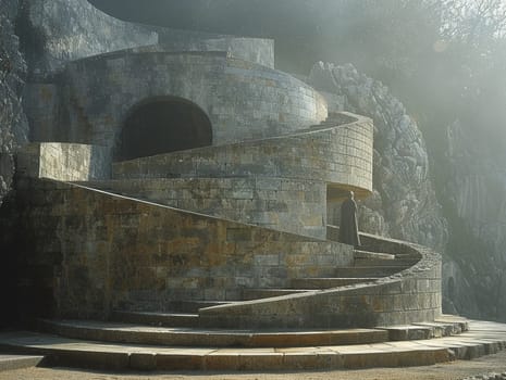 Greek Amphitheater Echoing Ancient Philosophical Debates, The stone tiers blur into a historical venue for thought and discourse.