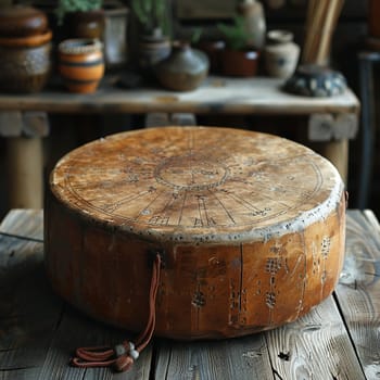 Shamanic Drum Ready for Spiritual Journeying, The instrument blurs into the shadows, a portal to other realms and inner wisdom.