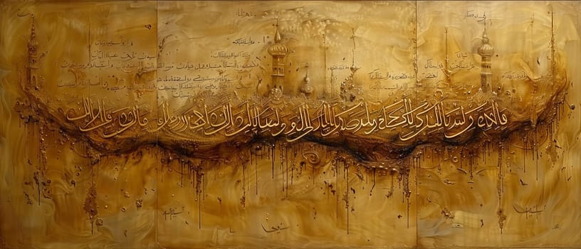 Islamic Calligraphy Flowing on Parchment, The graceful script blurs into art, conveying the beauty of Allah's words.