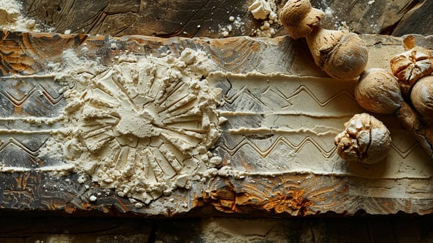 Vodou Veve Symbols Drawn in Flour for a Ceremony, The intricate lines spread out, carrying the power of connection to the divine.